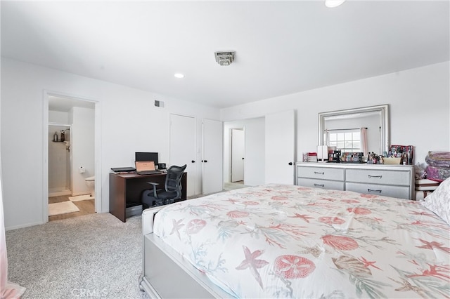 5201 Del Serra Cir, La Palma, CA 90623 - bedroom with light carpet, an office area, recessed lighting, and ensuite bath