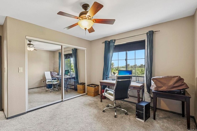 3223 Olive Hill Rd, Fallbrook, CA 92028 - office area with a ceiling fan and carpet floors