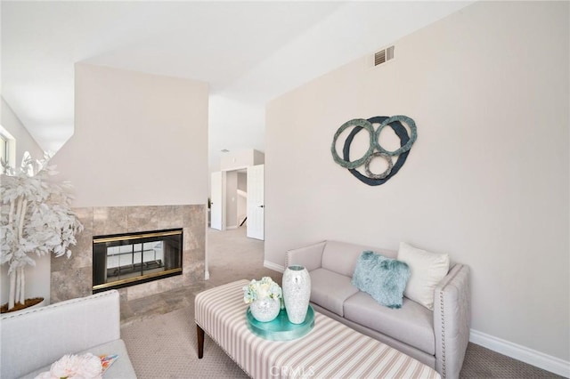 4930 Rockhampton Ct, Yorba Linda, CA 92887 - living area featuring a fireplace, carpet, baseboards, and visible vents