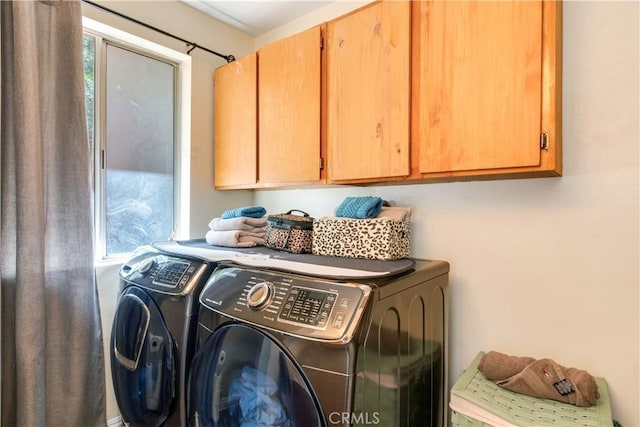 23747 Bowl Rd, Crestline, CA 92325 - washroom featuring cabinet space and washing machine and clothes dryer
