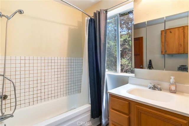 23747 Bowl Rd, Crestline, CA 92325 - full bath with vanity and shower / bath combination with curtain