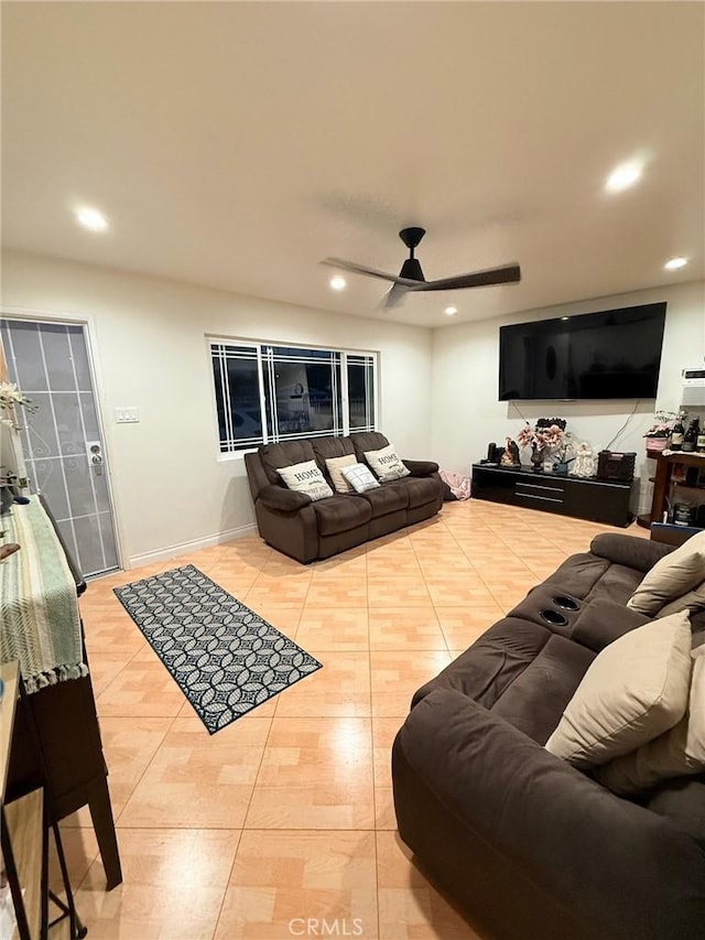 18016 Los Palacios, Rowland Heights, CA 91748 - living room featuring a ceiling fan, light tile patterned flooring, and recessed lighting