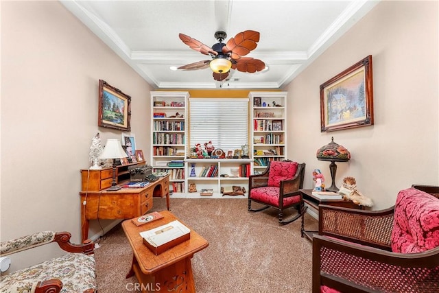 3565 Louer Dr, Lancaster, CA 93536 - sitting room with crown molding, a ceiling fan, and carpet