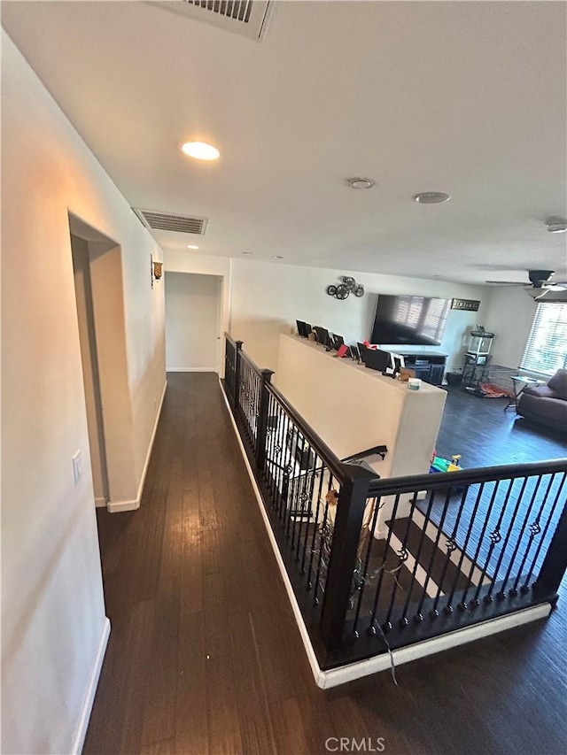 6974 Canterra Way, Fontana, CA 92336 - hall with an upstairs landing, hardwood / wood-style floors, and recessed lighting