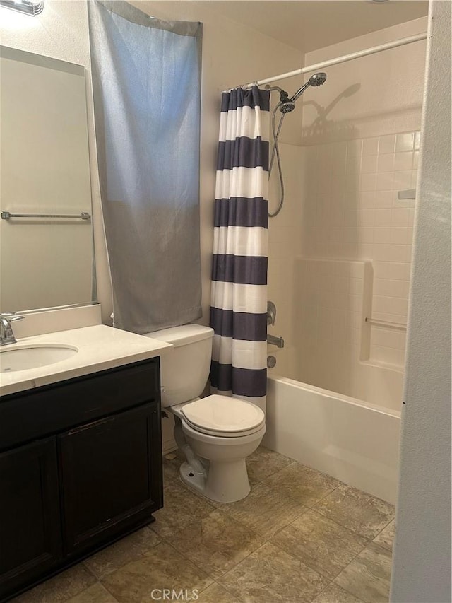 6974 Canterra Way, Fontana, CA 92336 - full bathroom featuring vanity, shower / bathtub combination with curtain, and stone finish floors
