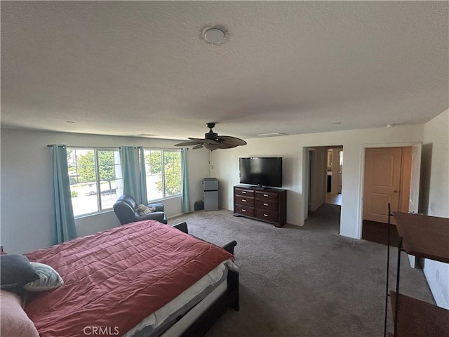 6974 Canterra Way, Fontana, CA 92336 - carpeted bedroom featuring a textured ceiling and ceiling fan
