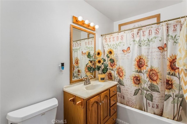 7045 Oak Hill Rd, Oak Hills, CA 92344 - full bathroom with toilet, vanity, and shower / bath combination with curtain