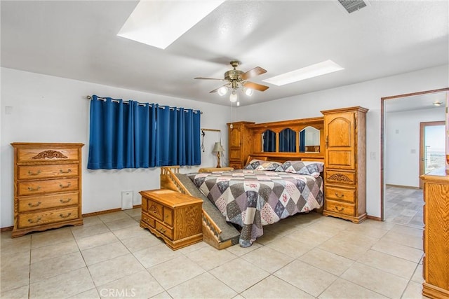 7045 Oak Hill Rd, Oak Hills, CA 92344 - bedroom with visible vents, a skylight, light tile patterned flooring, and baseboards