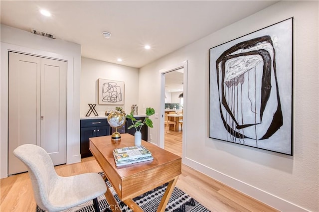 27695 Via Turina, Mission Viejo, CA 92692 - home office with light wood finished floors, baseboards, visible vents, and recessed lighting