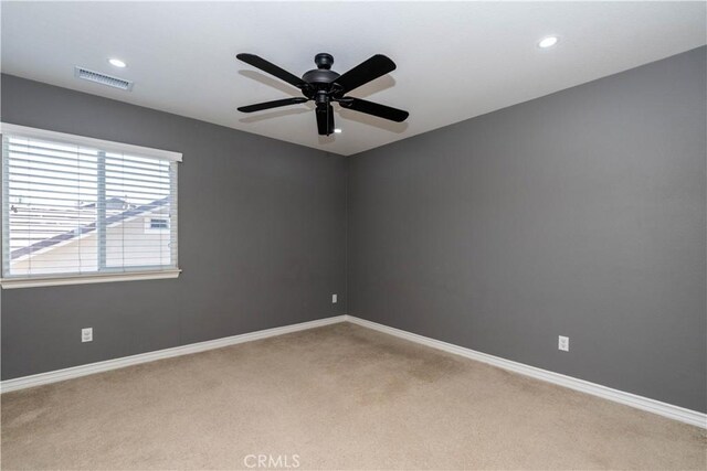 27321 Carlton Oaks St, Murrieta, CA 92562 - empty room featuring visible vents, baseboards, a ceiling fan, recessed lighting, and light carpet