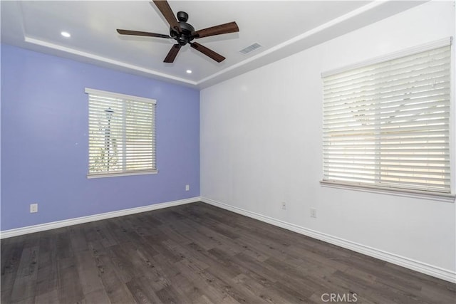27321 Carlton Oaks St, Murrieta, CA 92562 - unfurnished room featuring dark wood-style flooring, a ceiling fan, and a healthy amount of sunlight