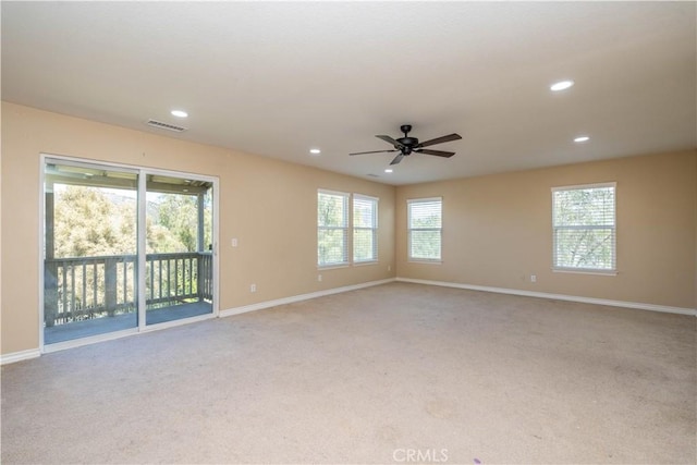 27321 Carlton Oaks St, Murrieta, CA 92562 - unfurnished room with carpet floors, ceiling fan, recessed lighting, and visible vents