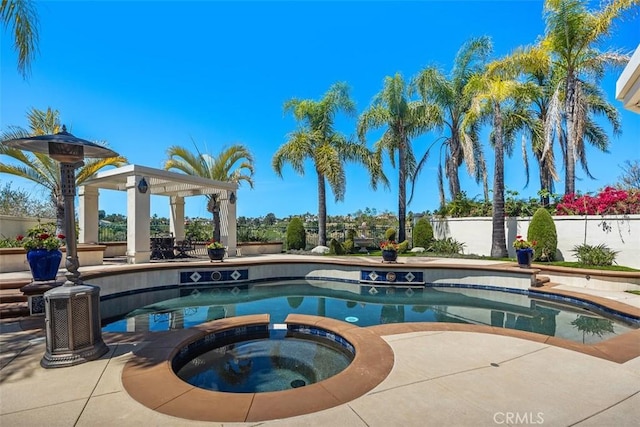 outdoor pool featuring a fenced backyard, a gazebo, and an in ground hot tub