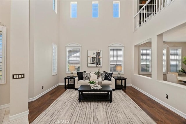 living area with a wealth of natural light and wood finished floors