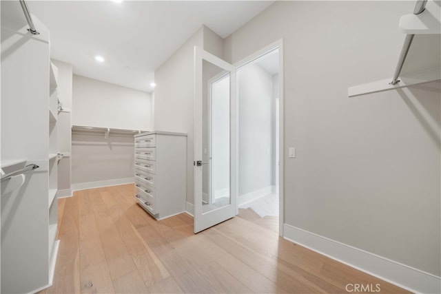 spacious closet with light wood-type flooring