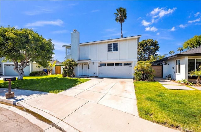 450 Anchor Way, Carlsbad, CA 92008 - traditional home featuring board and batten siding, driveway, an attached garage, and a chimney