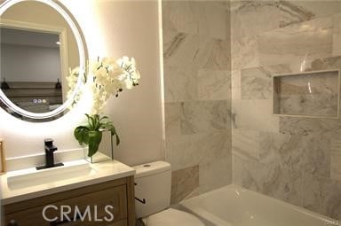 1260 S Pennsylvania, Glendora, CA 91740 - bathroom featuring vanity, toilet, and bathtub / shower combination