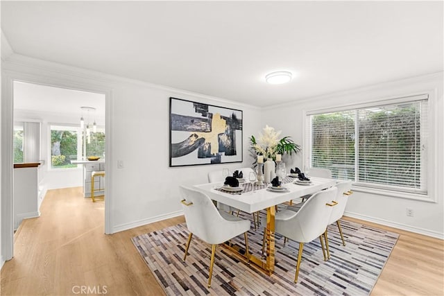19 Alameda, Irvine, CA 92620 - dining space featuring baseboards, crown molding, and light wood finished floors