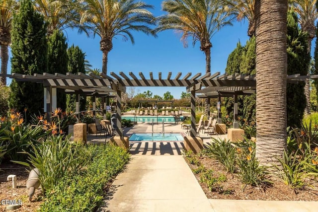 pool featuring a patio and a pergola