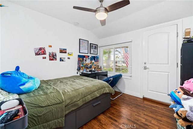 2818 Francis Ln, Costa Mesa, CA 92626 - bedroom featuring baseboards, ceiling fan, wood finished floors, and lofted ceiling