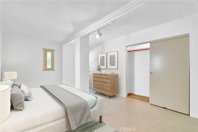 bedroom with light wood-style flooring and a closet