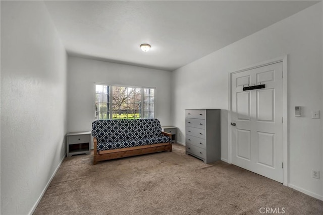 sitting room with baseboards and carpet floors