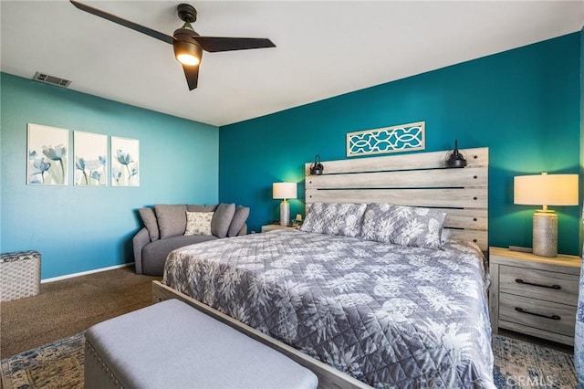 43590 Warner Trl, Palm Desert, CA 92211 - carpeted bedroom with visible vents and ceiling fan