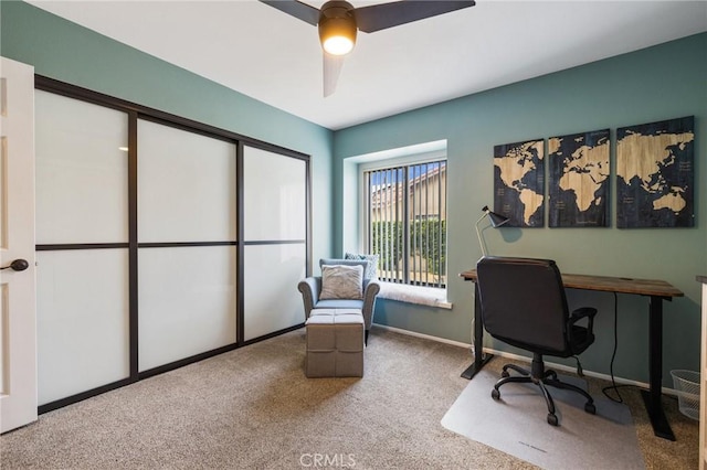 43590 Warner Trl, Palm Desert, CA 92211 - office with baseboards, carpet, and a ceiling fan