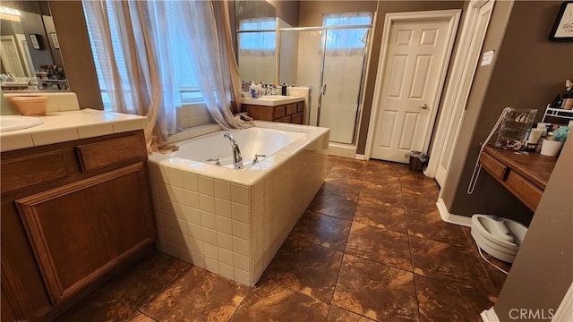 12613 Torrey Pine Rd, Moreno Valley, CA 92555 - bathroom with a shower stall, a garden tub, and vanity