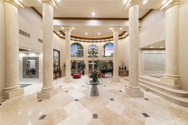 1199 Village Dr, Chino Hills, CA 91709 - common area with crown molding, a towering ceiling, and recessed lighting
