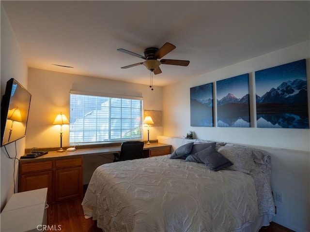 406 Delle Dr, Crestline, CA 92325 - bedroom with dark wood-type flooring and ceiling fan