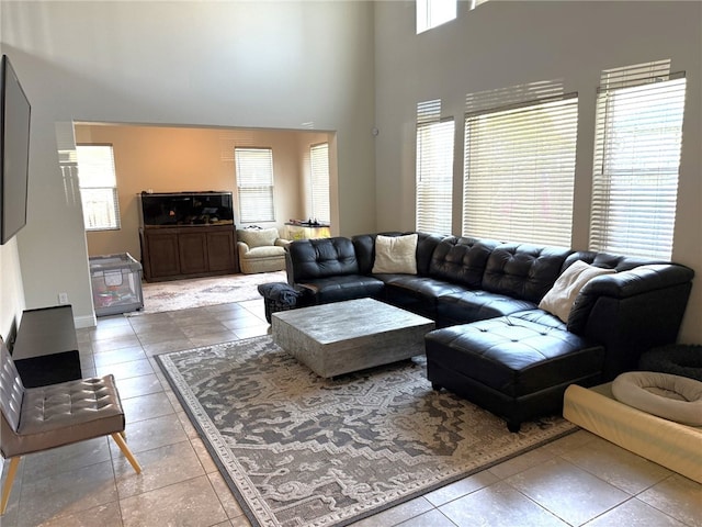 1019 El Molino Ave, Clovis, CA 93619 - living room featuring tile patterned floors and a high ceiling
