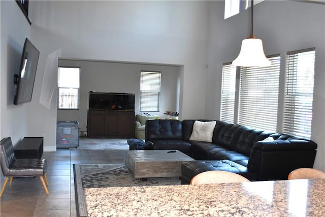 1019 El Molino Ave, Clovis, CA 93619 - living area featuring plenty of natural light, a towering ceiling, and baseboards