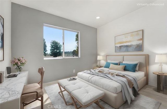 bedroom featuring recessed lighting and baseboards