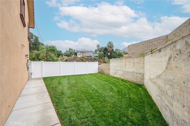 view of yard with a fenced backyard