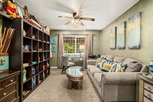 455 Ridgeview Ct, Bonita, CA 91902 - living area with baseboards, a ceiling fan, carpet flooring, and a textured wall