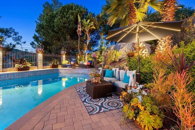 455 Ridgeview Ct, Bonita, CA 91902 - view of swimming pool featuring a patio area, an outdoor living space, fence, and a fenced in pool