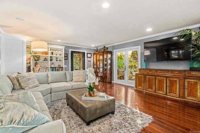 455 Ridgeview Ct, Bonita, CA 91902 - living room featuring french doors, crown molding, a healthy amount of sunlight, and recessed lighting