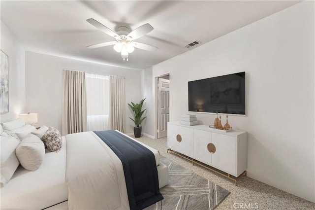 30754 Links Ct, Temecula, CA 92591 - bedroom with light colored carpet, a ceiling fan, and baseboards