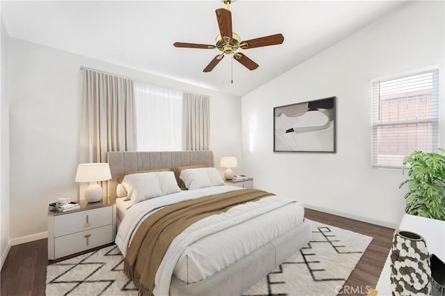 30754 Links Ct, Temecula, CA 92591 - bedroom featuring vaulted ceiling, baseboards, light wood-style floors, and a ceiling fan