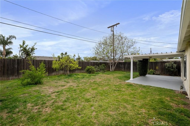 view of yard with a patio area and a fenced backyard