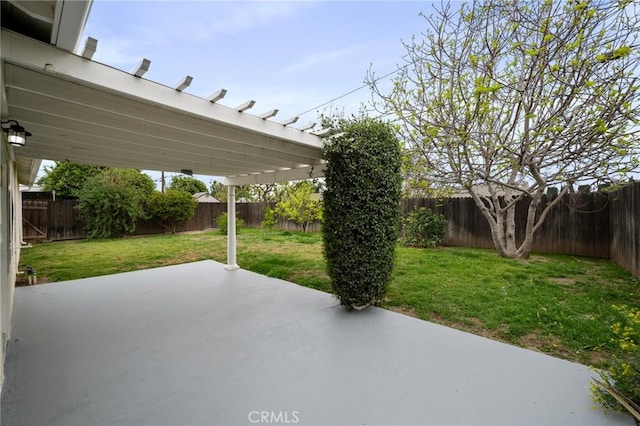 view of patio with a fenced backyard and a pergola