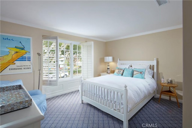 736 Harbor Island Dr, Newport Beach, CA 92660 - carpeted bedroom with crown molding, visible vents, and baseboards