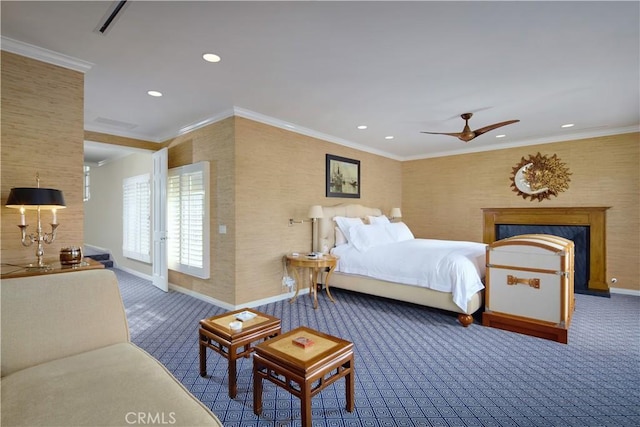736 Harbor Island Dr, Newport Beach, CA 92660 - carpeted bedroom with ornamental molding, baseboards, recessed lighting, and visible vents