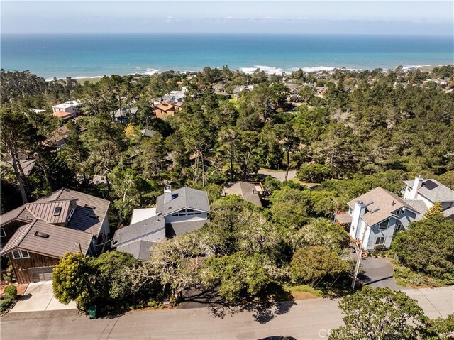 bird's eye view featuring a water view and a residential view