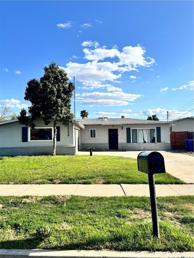 26659 6th St, Highland, CA 92346 - ranch-style home with stucco siding and a front lawn