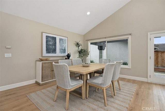 625 Calle Miguel, San Clemente, CA 92672 - dining space featuring high vaulted ceiling, light wood-type flooring, and recessed lighting