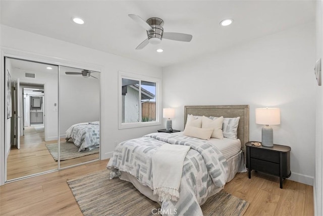 625 Calle Miguel, San Clemente, CA 92672 - bedroom with a closet, light wood-style floors, recessed lighting, and a ceiling fan