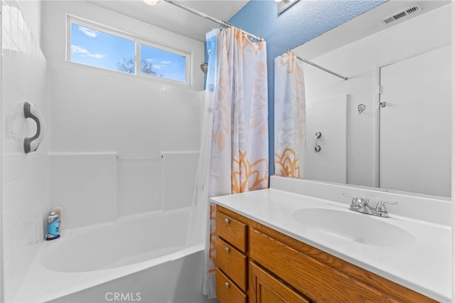 1509 Trinette Dr, Beaumont, CA 92223 - bathroom featuring shower / bath combo, vanity, and visible vents