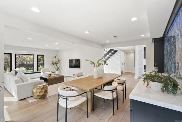 314 S Nardo Ave, Solana Beach, CA 92075 - dining room featuring stairway, light wood-style flooring, and recessed lighting